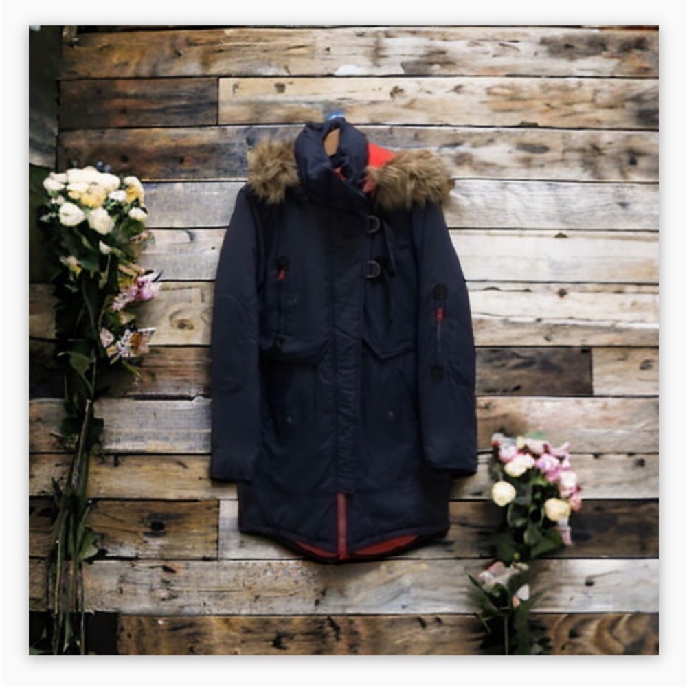 ONLY  -Heavy Duty Navy Blue Parka -orange lining - fur line hood-EUC- Sz M😍❤️​​​ - Picture 6 of 16